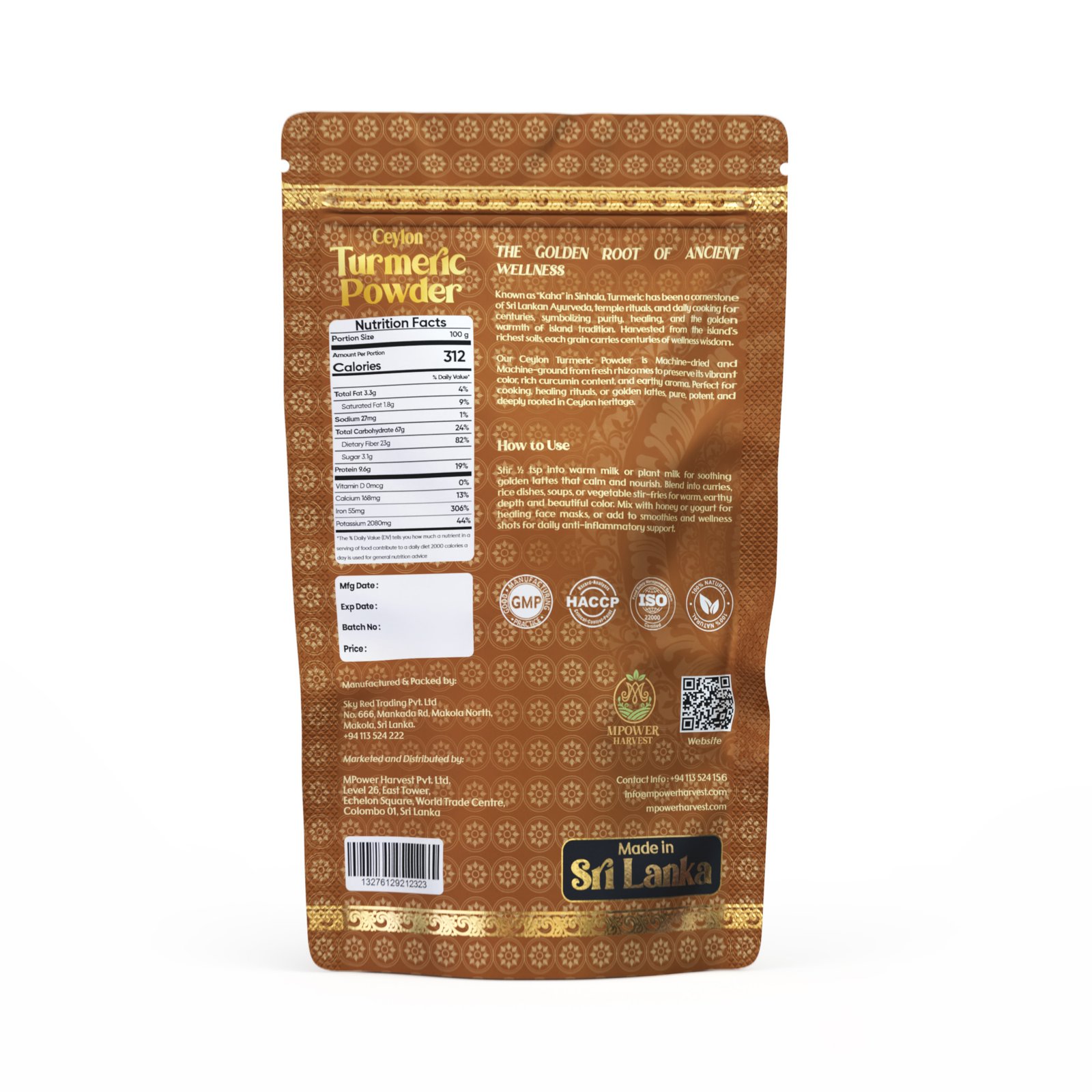 MPower Harvest Ceylon Moringa Herbal Drink 100g — vibrant green moringa powder in packaging, sourced from Sri Lanka